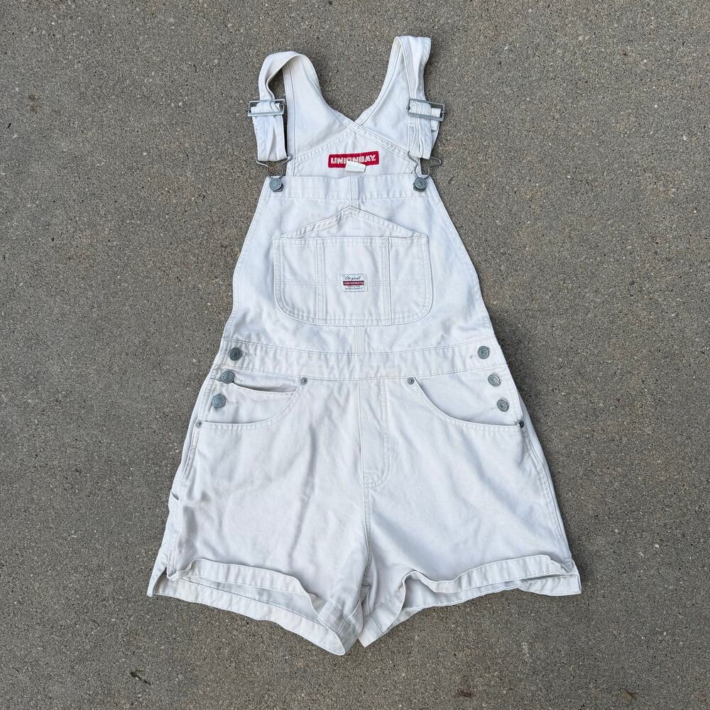 Vintage 90s Unionbay Khaki Beige Shortalls Overalls MEDIUM 100% Cotton